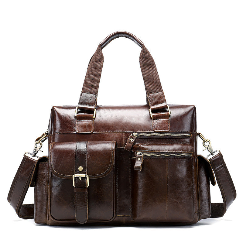 Retro First Layer Leather Business Handbag